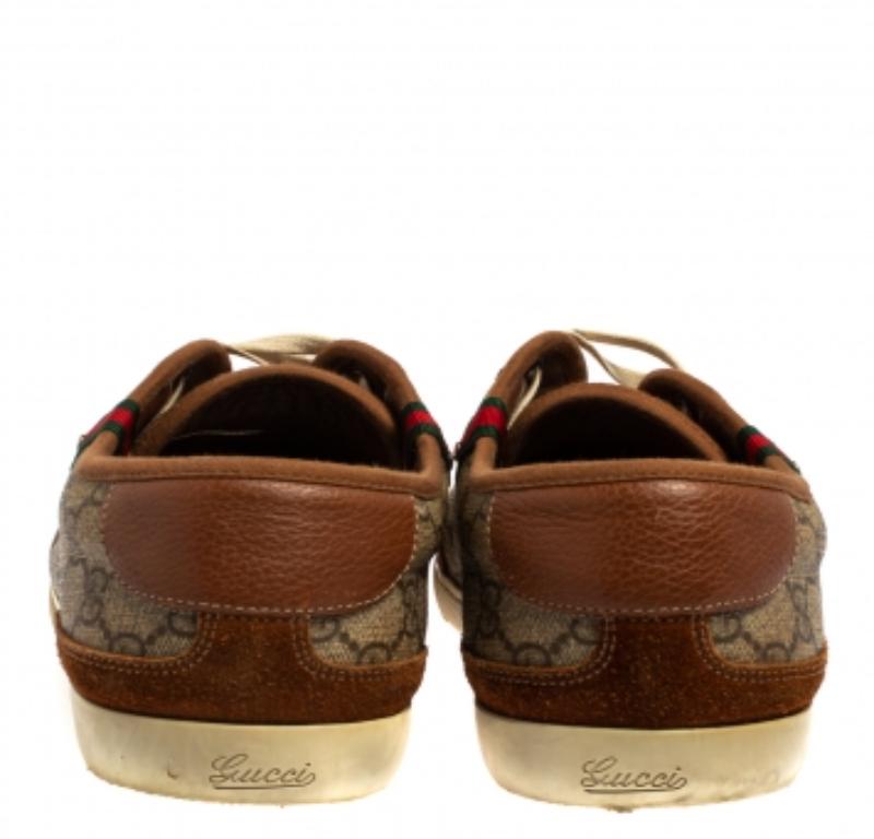 Gucci Brown Suede And GG Canvas Low Top Sneakers Size 45 For Sale 2