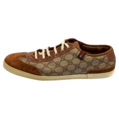 Gucci Brown Suede And GG Canvas Low Top Sneakers Size 45