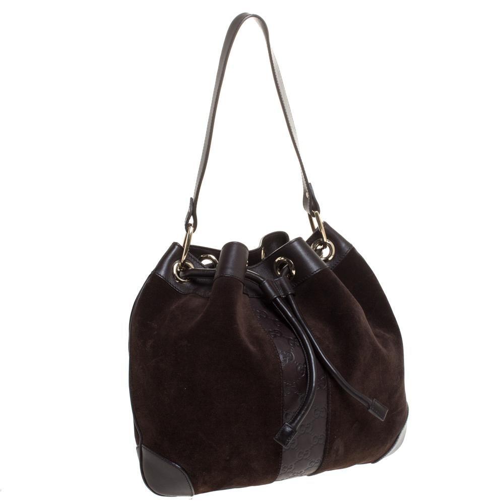 Gucci Brown Suede and Leather Drawstring Hobo 2