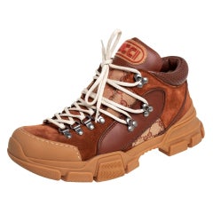 Gucci Brown Suede And Leather Flashtrek Low Top Sneakers Size 42