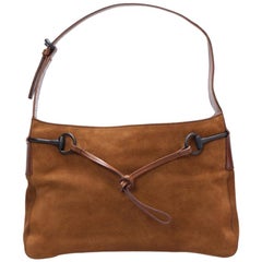Gucci Brown Suede and Leather Horsebit Shoulder Bag