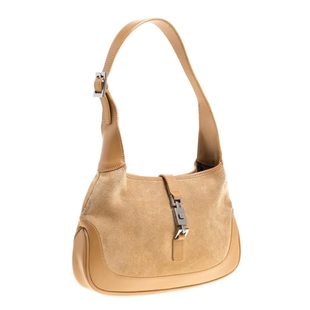 Gucci Brown Suede and Leather Jackie Shoulder Bag In Good Condition In Dubai, Al Qouz 2