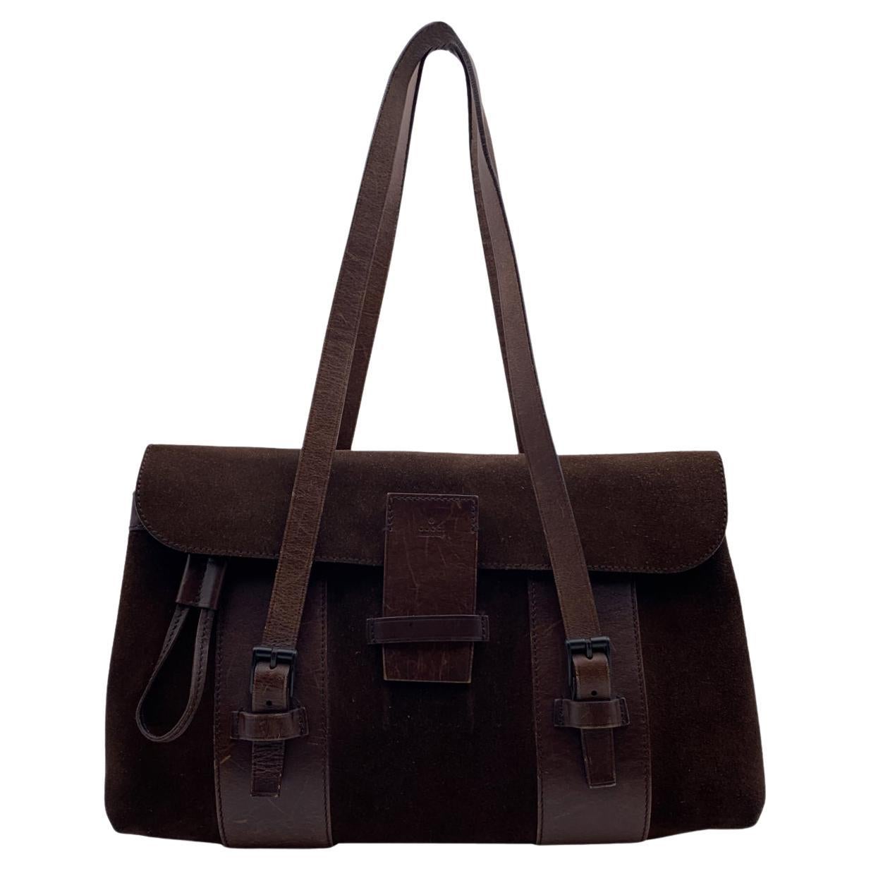 Gucci Brown Suede and Leather Shoulder Bag Handbag