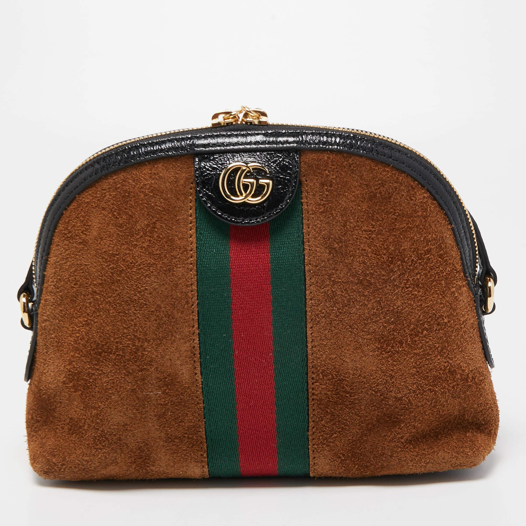 Women's Gucci Brown Suede and Leather Small Web Ophidia GG Shoulder Bag