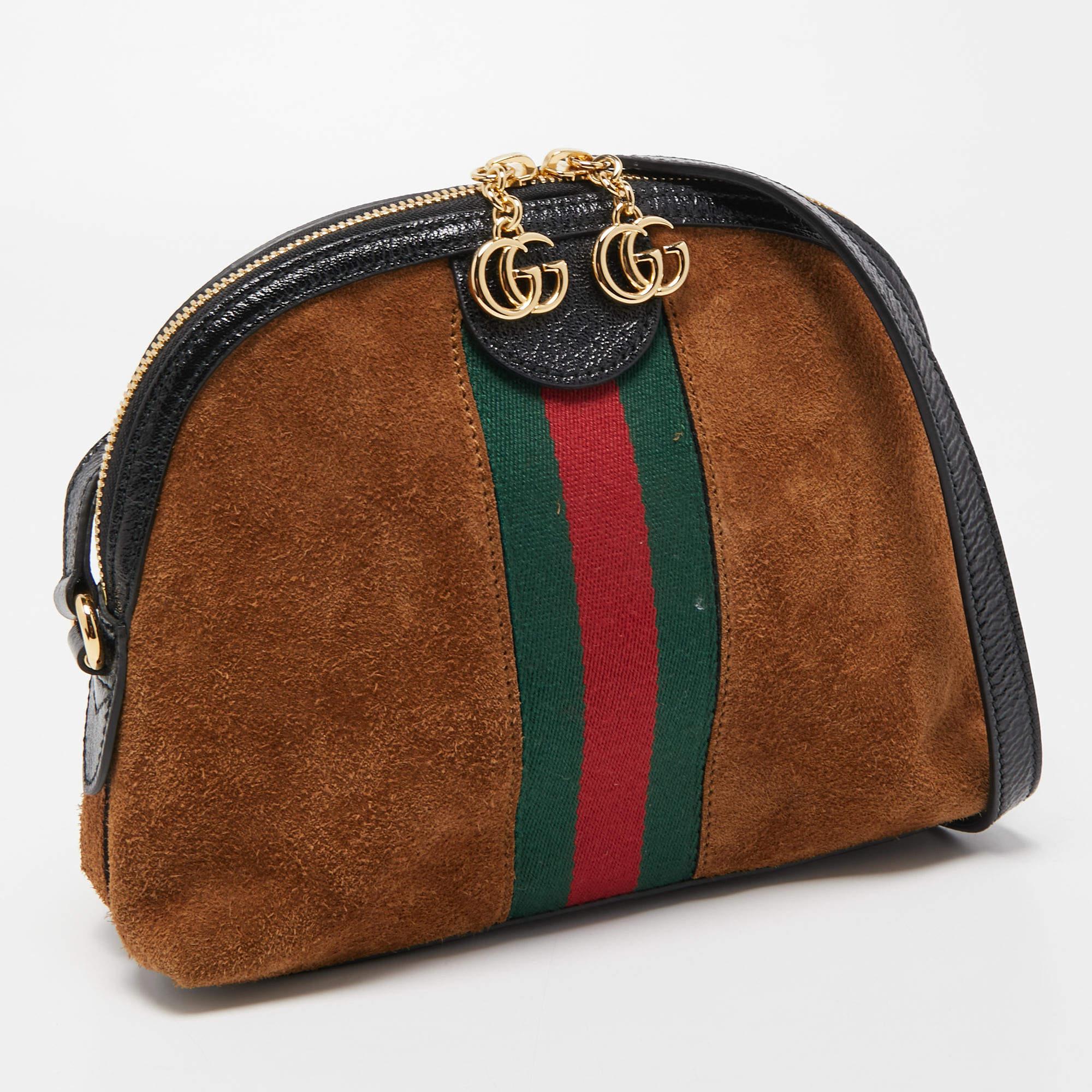Gucci Brown Suede and Leather Small Web Ophidia GG Shoulder Bag 1