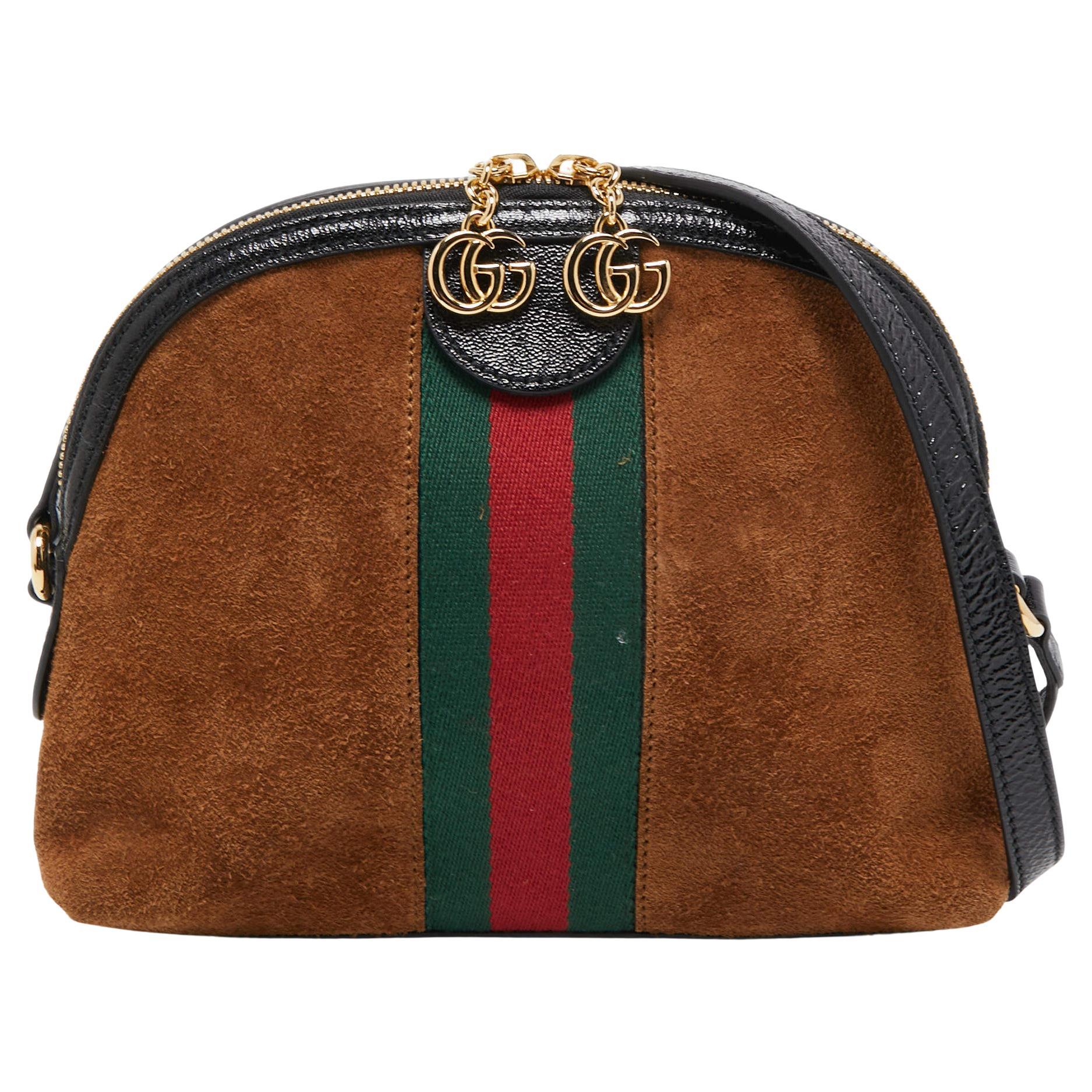 Gucci Brown Suede and Leather Small Web Ophidia GG Shoulder Bag