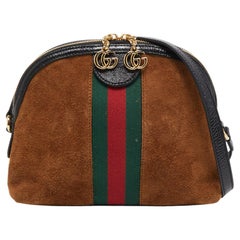 Gucci Brown Suede and Leather Small Web Ophidia GG Shoulder Bag
