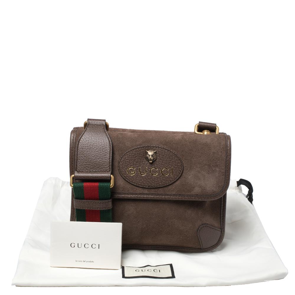 Gucci Braun Wildleder und Leder Web Neo Crossbody Tasche 7