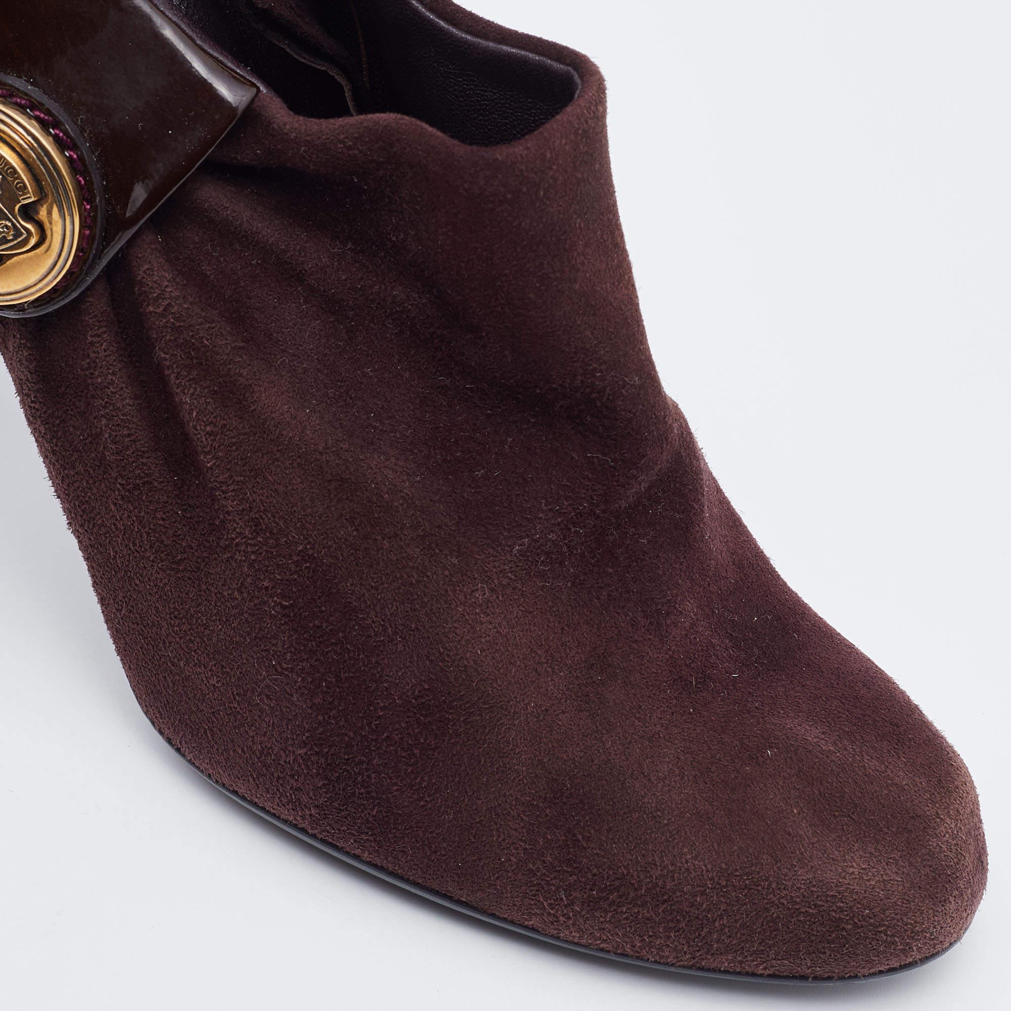 Bottines Hysteria en daim et cuir verni de Gucci Brown Taille 38 Pour femmes en vente