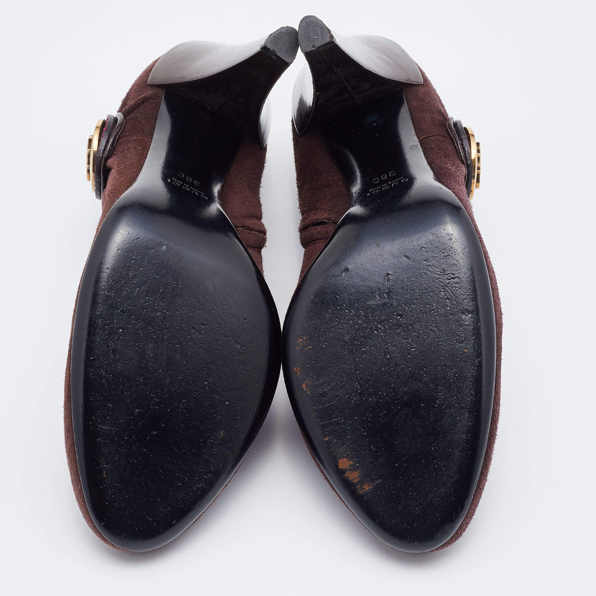 Bottines Hysteria en daim et cuir verni de Gucci Brown Taille 38 en vente 1