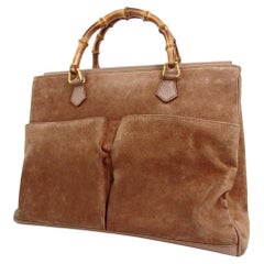 Vintage Gucci Brown Suede Bamboo Tote 859156 