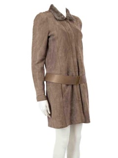 Gucci Brown Suede Belted Shearling Lined Coat Size M