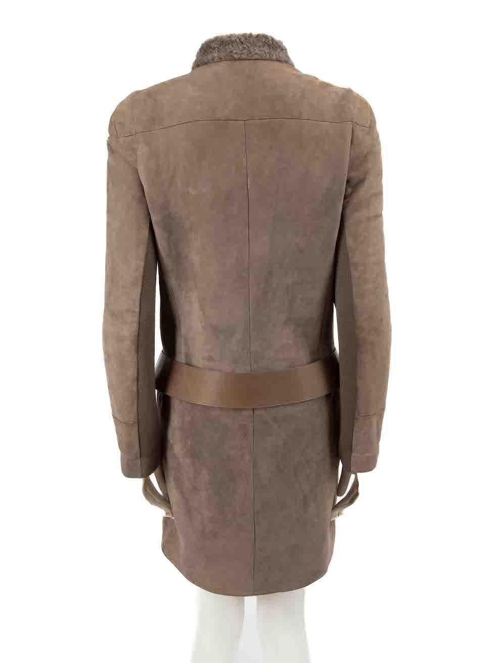 Gucci Brown Suede Belted Shearling Lined Coat Size M In Good Condition For Sale In London, GB