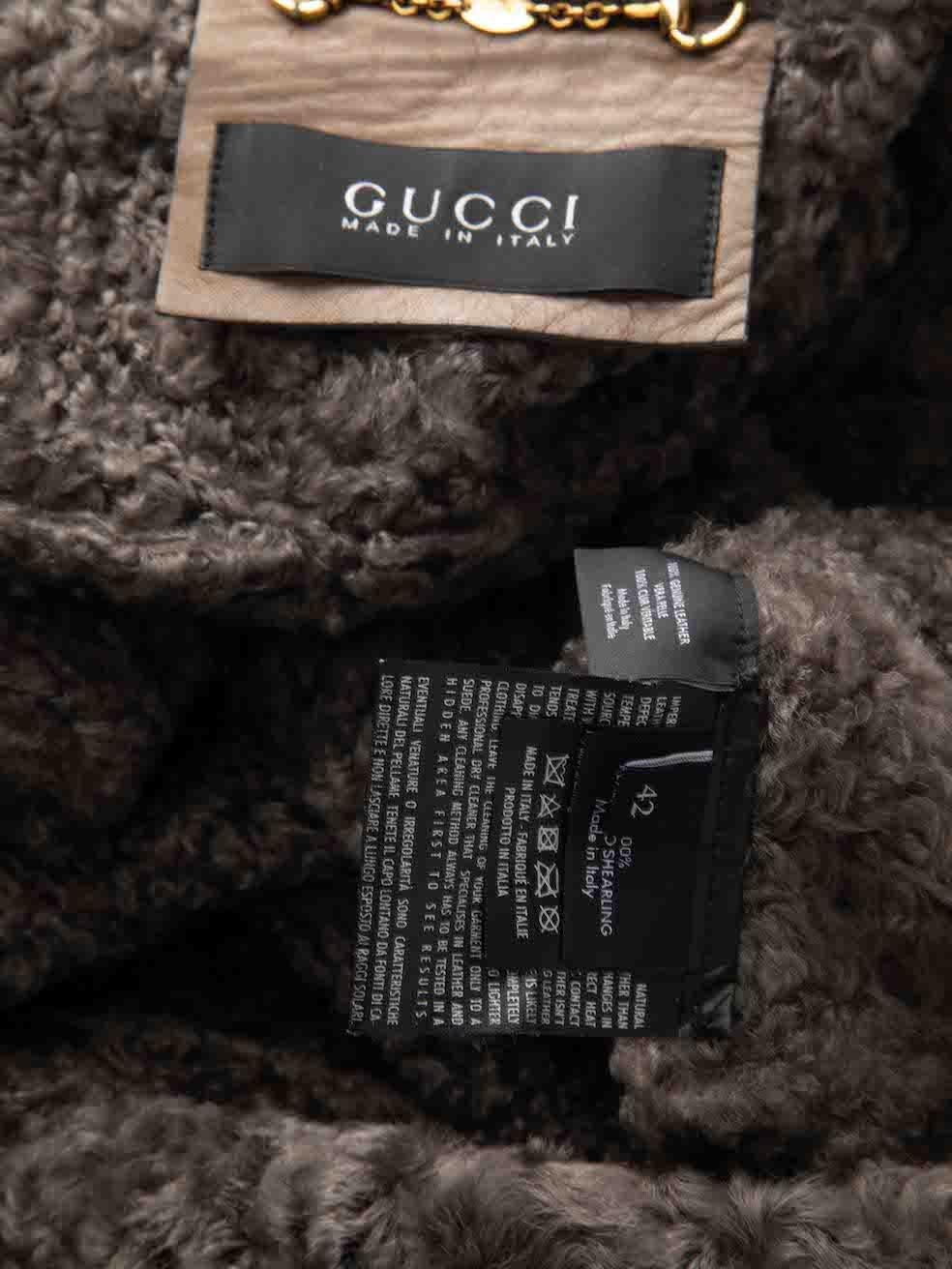 Gucci Brown Suede Belted Shearling Lined Coat Size M For Sale 3
