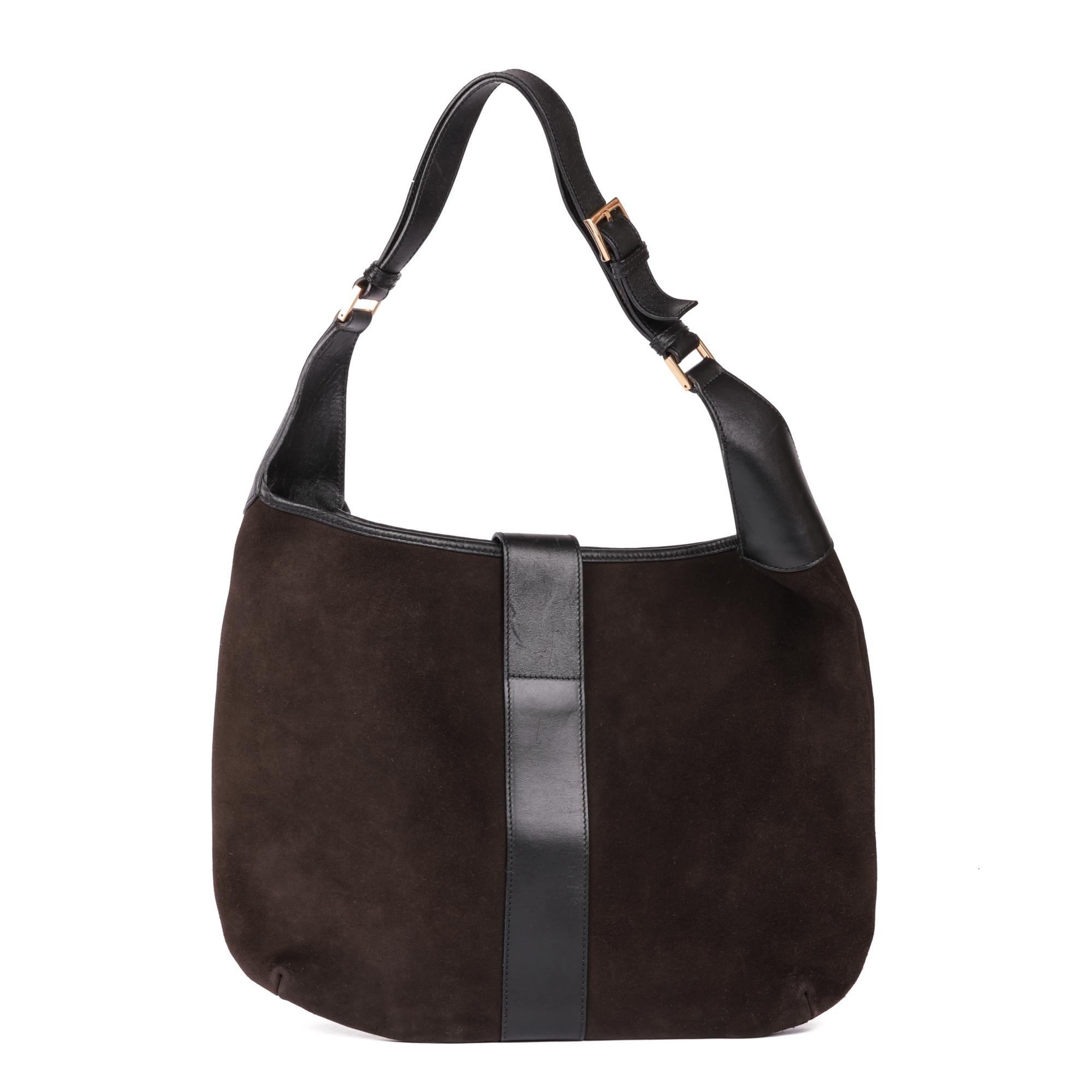 GUCCI Brown Suede & Black Calfskin Leather Vintage Dionysus Shoulder Bag For Sale 1