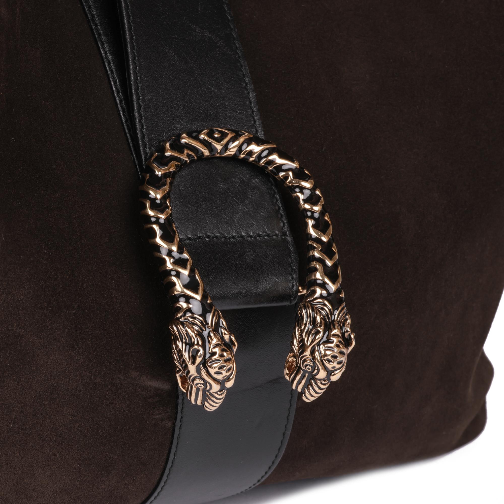 GUCCI Brown Suede & Black Calfskin Leather Vintage Dionysus Shoulder Bag For Sale 3