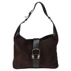 GUCCI Brown Suede & Black Calfskin Leather Retro Dionysus Shoulder Bag