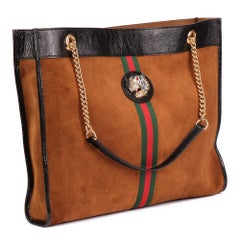 GUCCI Brown Suede & Black Patent Leather Maxi Rajah Tote