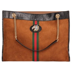 GUCCI Fourre-tout Maxi Rajah en daim marron et cuir verni noir