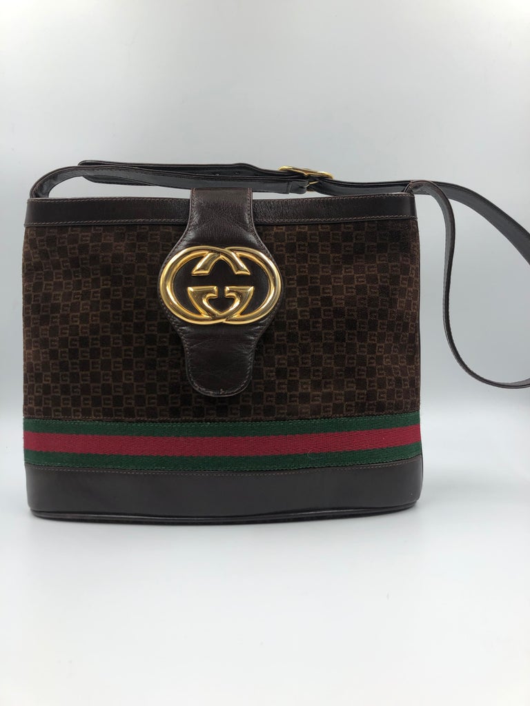 Gucci Brown Suede Bucket Bag with Leather Snap Closure at 1stdibs