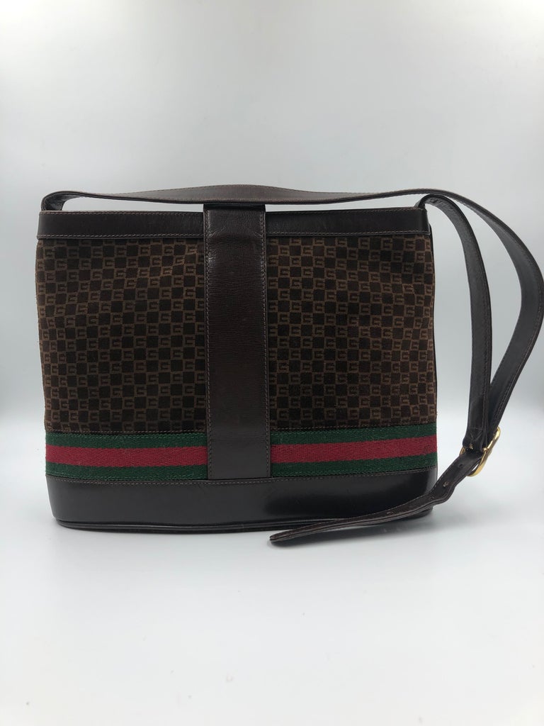 Gucci Brown Suede Bucket Bag with Leather Snap Closure at 1stdibs