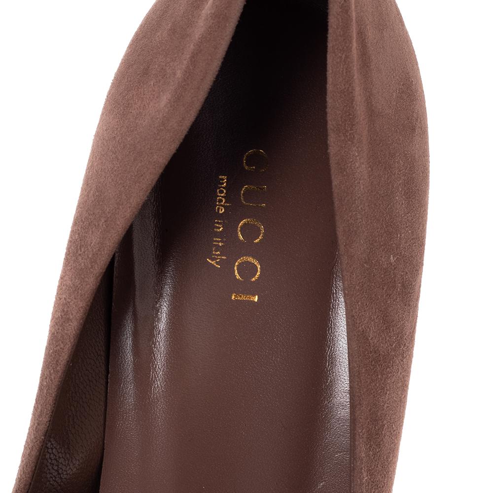 Gucci Brown Suede Buckle Detail Block Heel Pumps Size 38.5 1