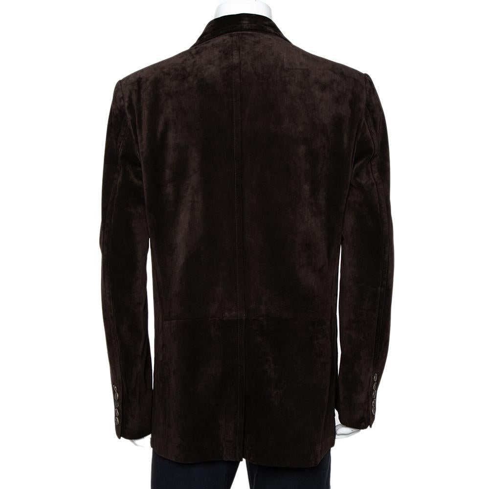 Men's Gucci Brown Suede Button Front Long Jacket 3XL