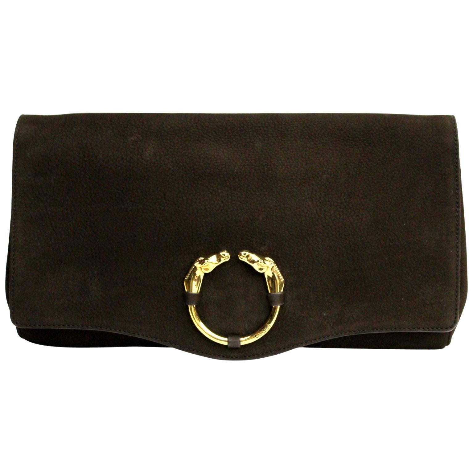 Gucci Brown Suede Clutch Bag