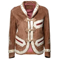 GUCCI Brown Suede Embroidered Jacket  IT40 US 2-4