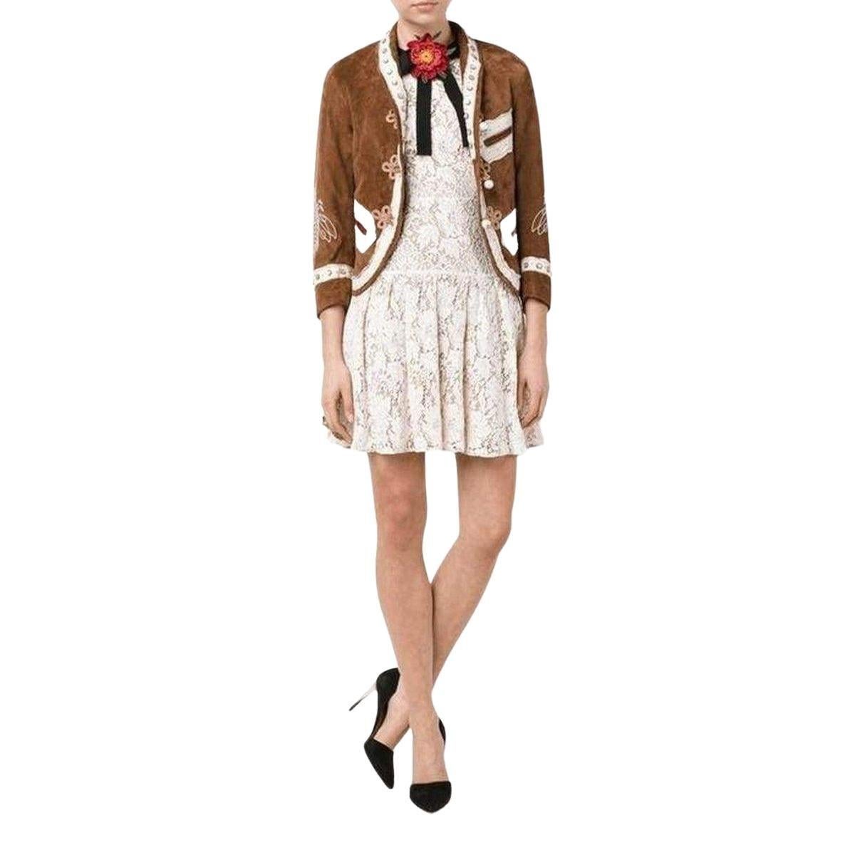 Fully lined and showcasing mother of pearl embellishment, intricate embroidery and head-turning contrasting detailing on the front, this goat skin jacket will work with anything from a lace dress to a shirt and jeans, taking you seamlessly from day