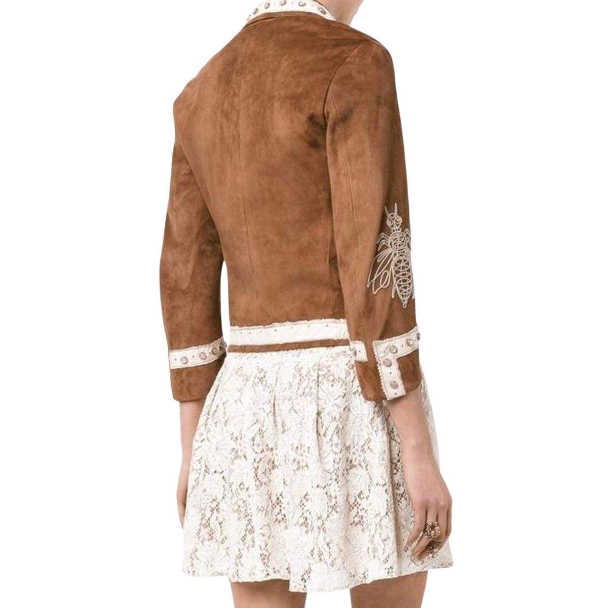 Women's Gucci Brown Suede Embroidered Jacket  size IT40 For Sale