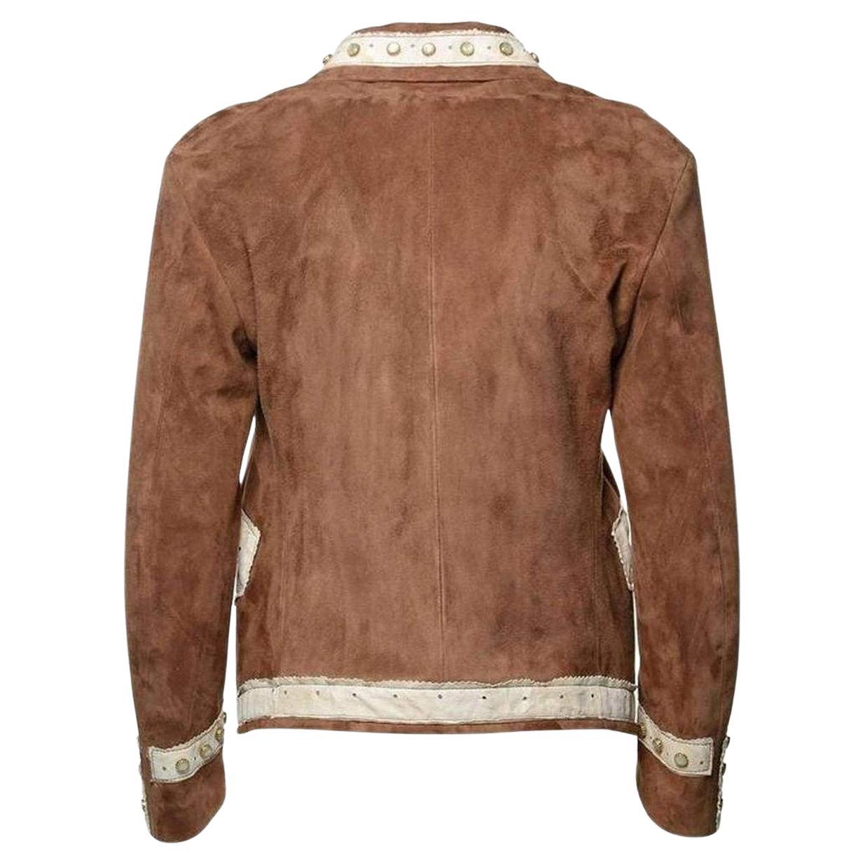 Gucci Brown Suede Embroidered Jacket  size IT40 For Sale 1