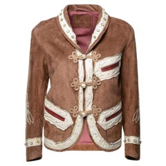 Gucci Bestickte Jacke aus braunem Wildleder Größe IT40