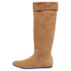 Used Gucci Brown Suede GG knee Length Boots Size 39