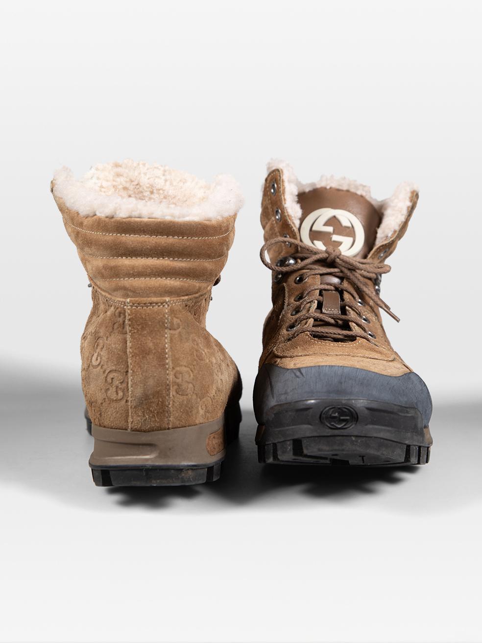 Gucci Brown Suede GG Shearling Lined Boots Size UK 7 In Good Condition For Sale In London, GB