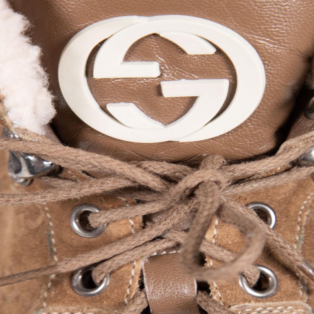 Gucci Brown Suede GG Shearling Lined Boots Size UK 7 For Sale 1
