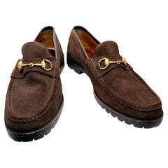 Gucci Brown Suede Horsebit Loafers Lug Sole Size 12 Italy