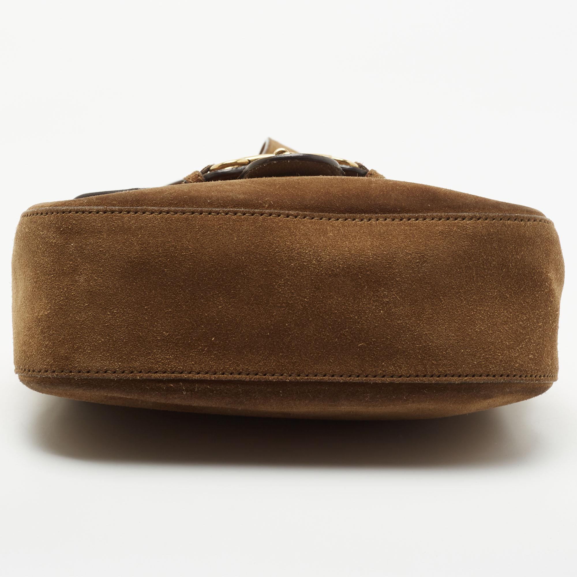 Gucci Brown Suede Horsebit Shoulder Bag 1