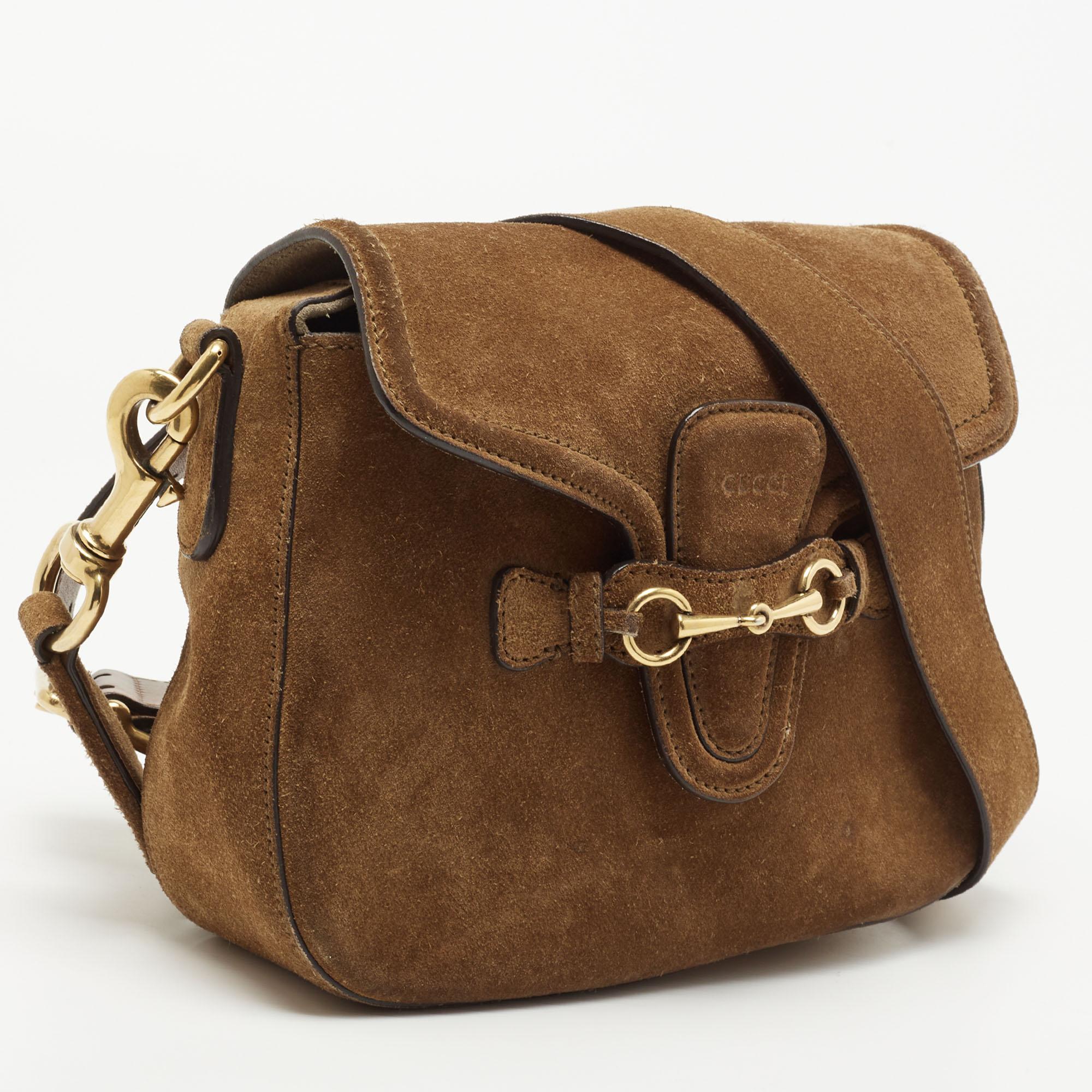 Gucci Brown Suede Horsebit Shoulder Bag 4