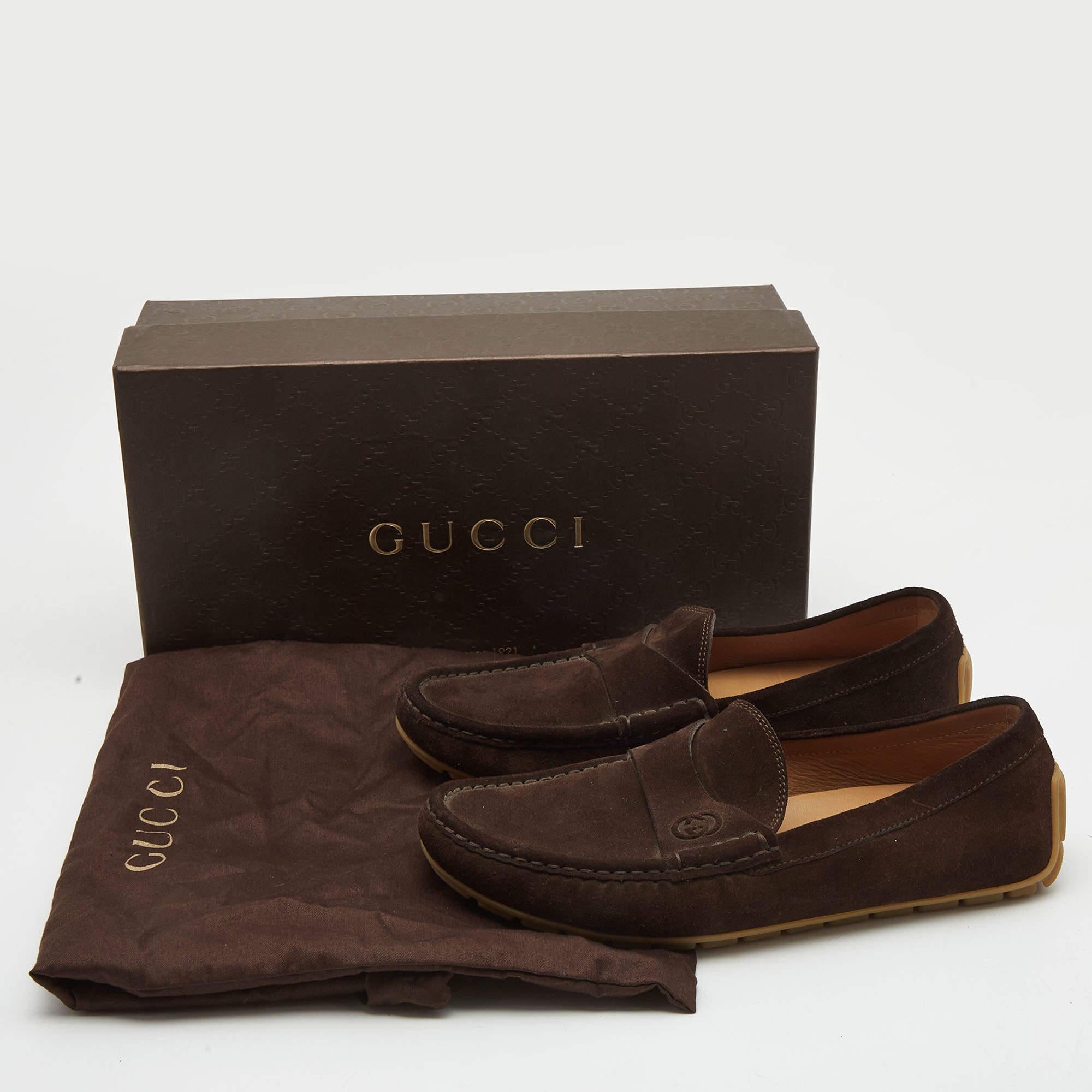 Gucci Brown Suede Interlocking G Logo Loafers Size 37.5 5