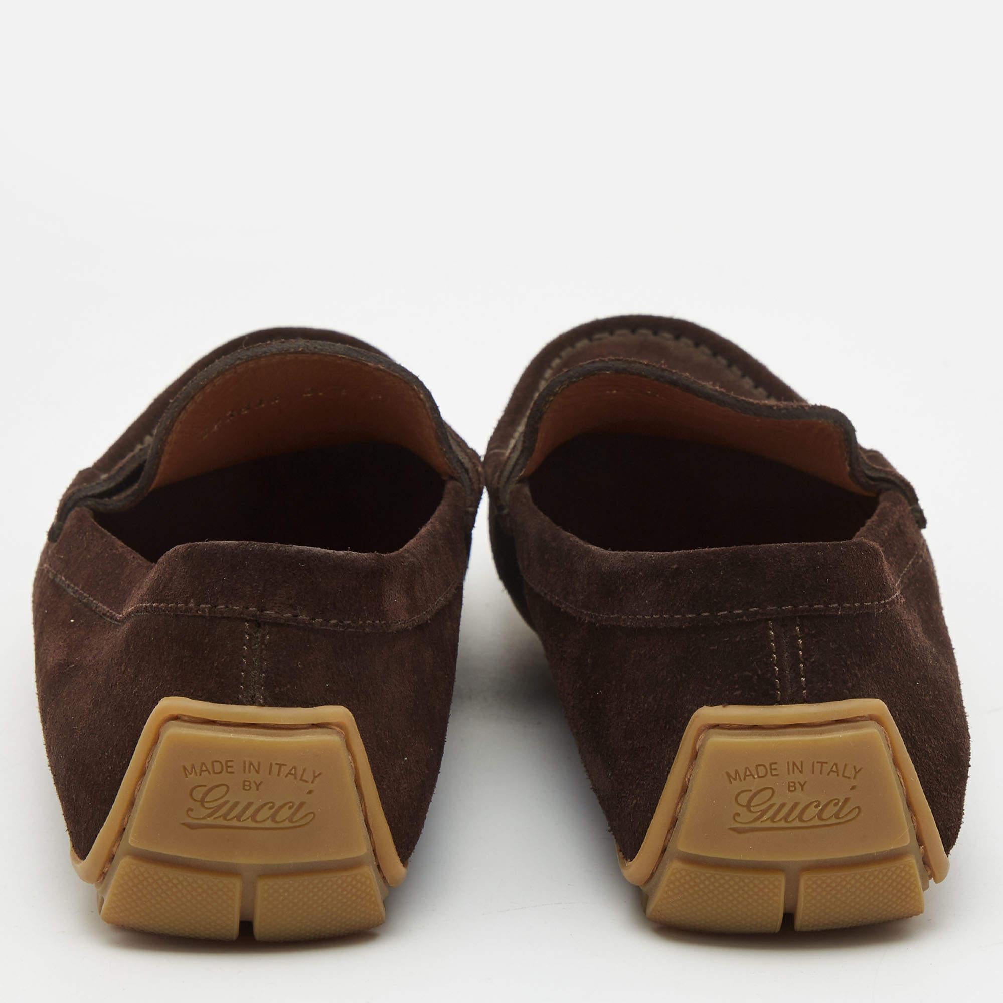 Gucci Brown Suede Interlocking G Logo Loafers Size 37.5 In Excellent Condition In Dubai, Al Qouz 2