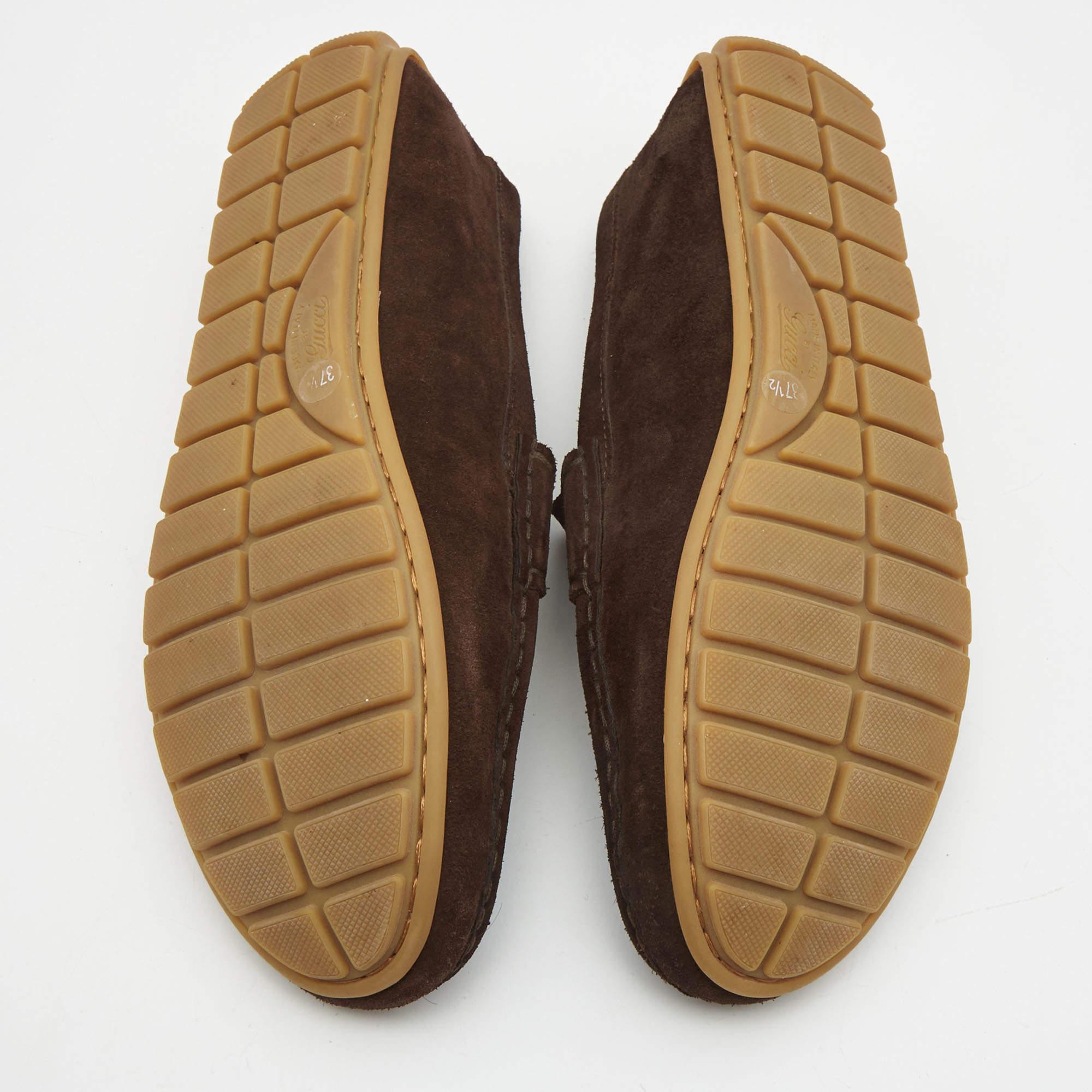 Gucci Brown Suede Interlocking G Logo Loafers Size 37.5 2