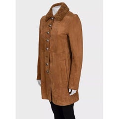 Gucci Brown Suede Leather Coat with Shearling Lining, IT 42