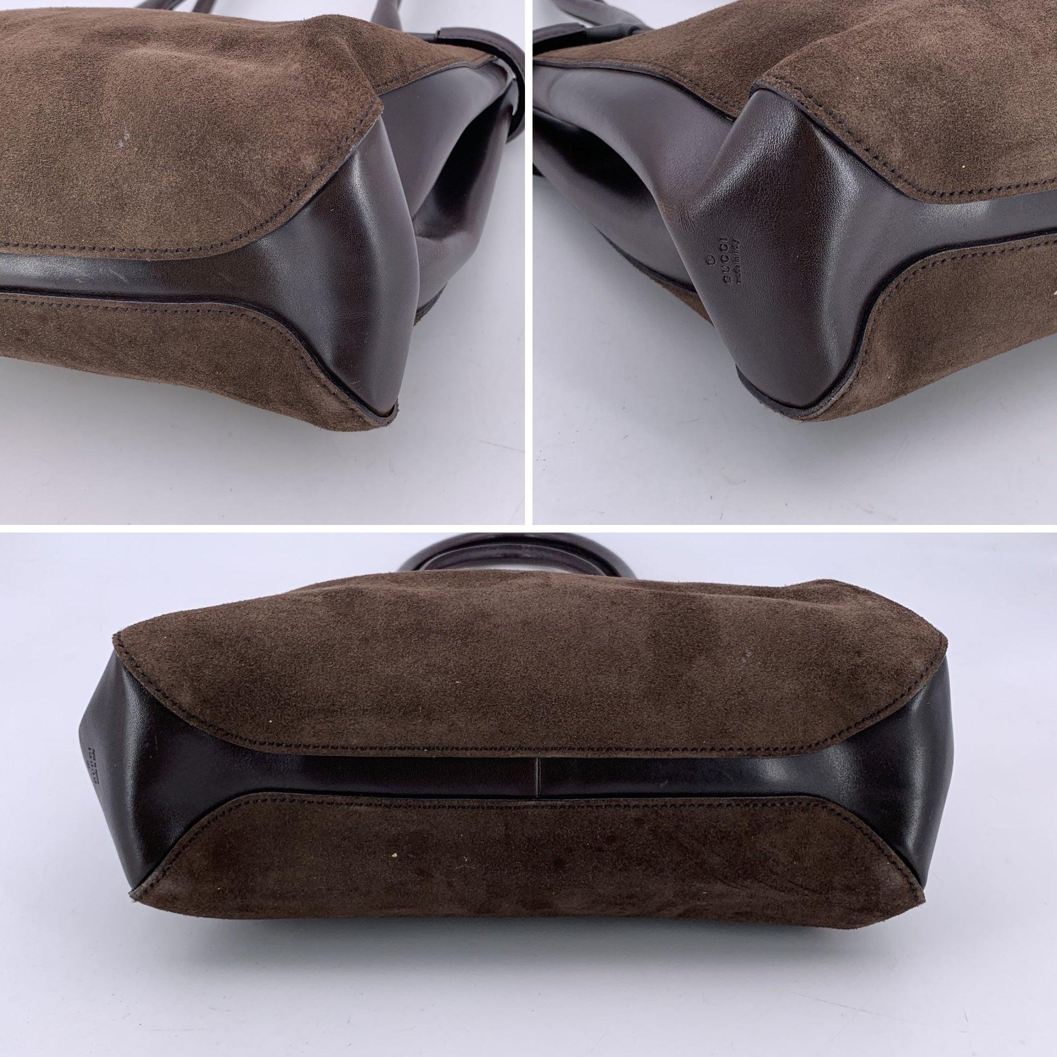 Gucci Brown Suede Leather Horsebit Detailing Tote Shoulder Bag For Sale 1