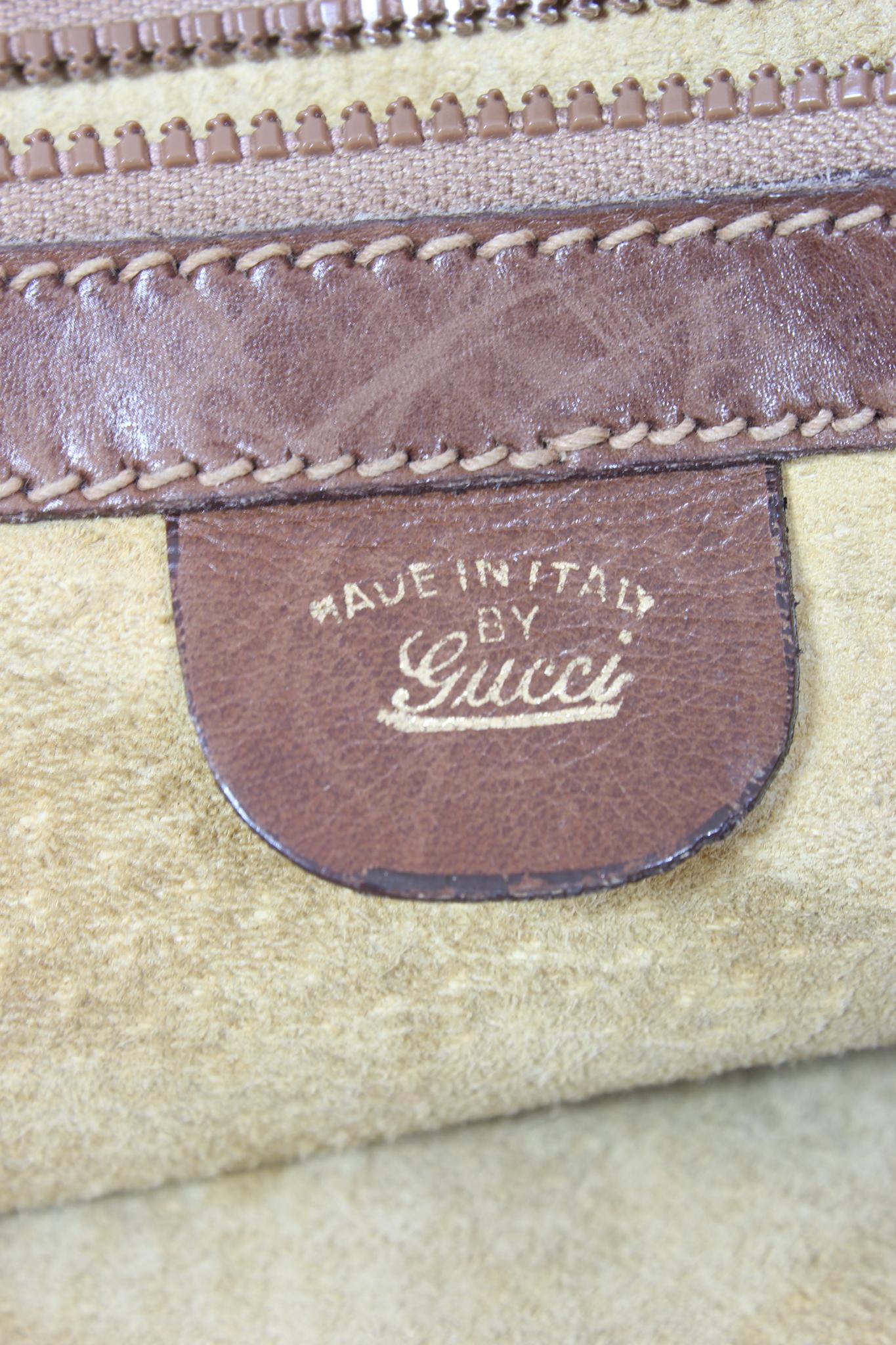 Gucci Brown Suede Leather Monogram Vintage Bag 70s For Sale 6