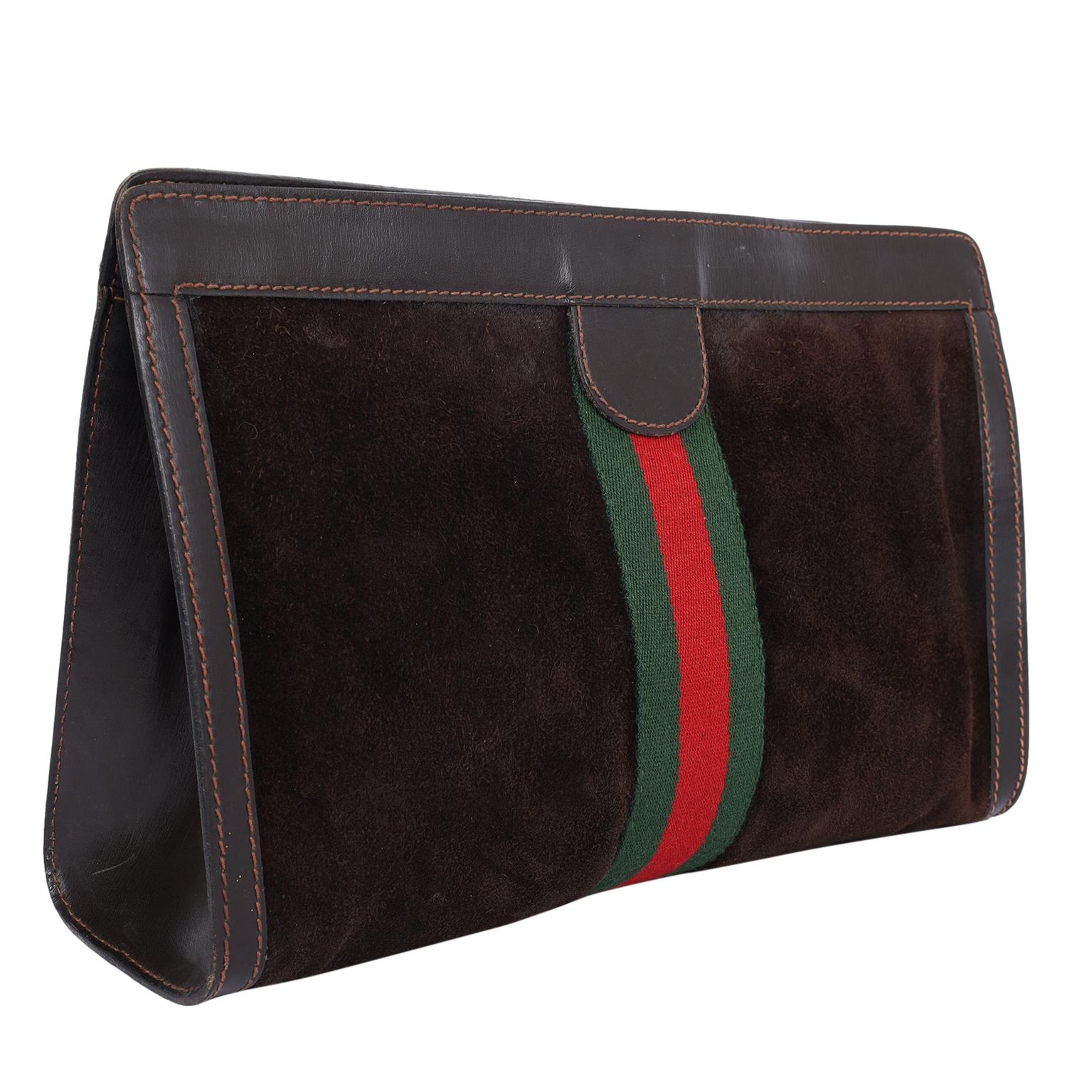Gucci Brown Suede Leather Ophidia GG Clutch Toiletry Bag  For Sale 6