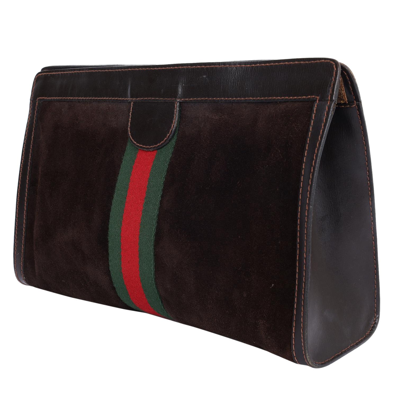 Gucci Brown Suede Leather Ophidia GG Clutch Toiletry Bag  For Sale 7
