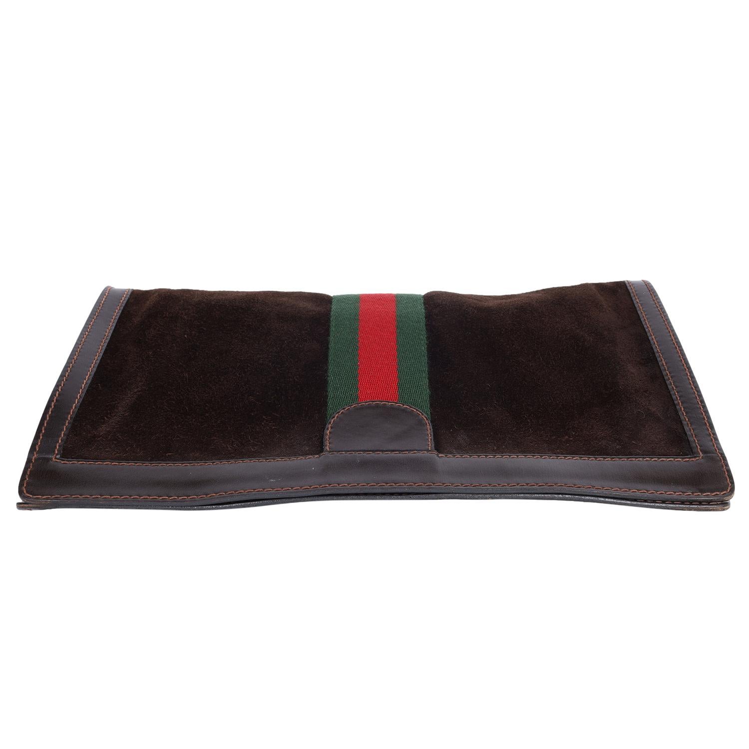 Gucci Brown Suede Leather Ophidia GG Clutch Toiletry Bag  For Sale 8