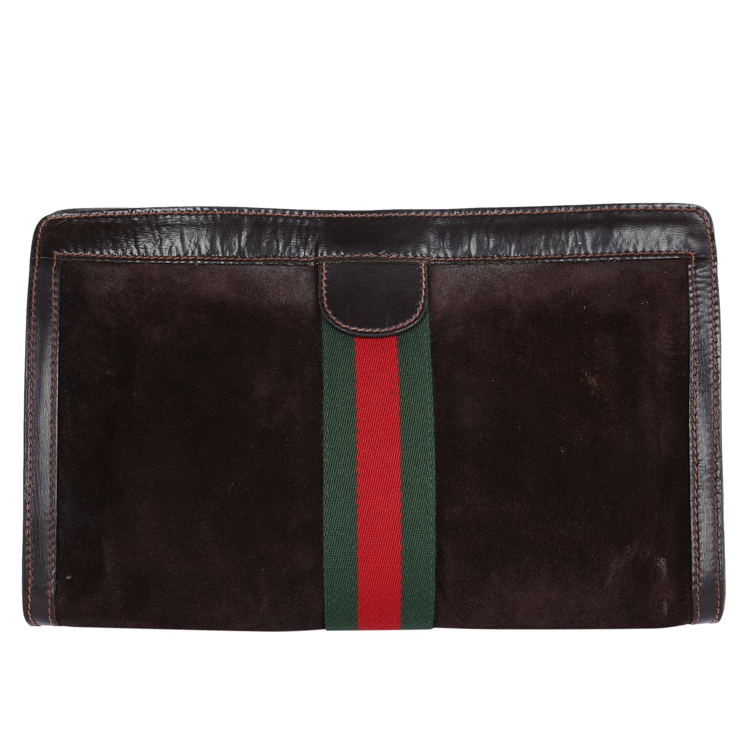 Gucci Brown Suede Leather Ophidia GG Clutch Toiletry Bag  For Sale 2