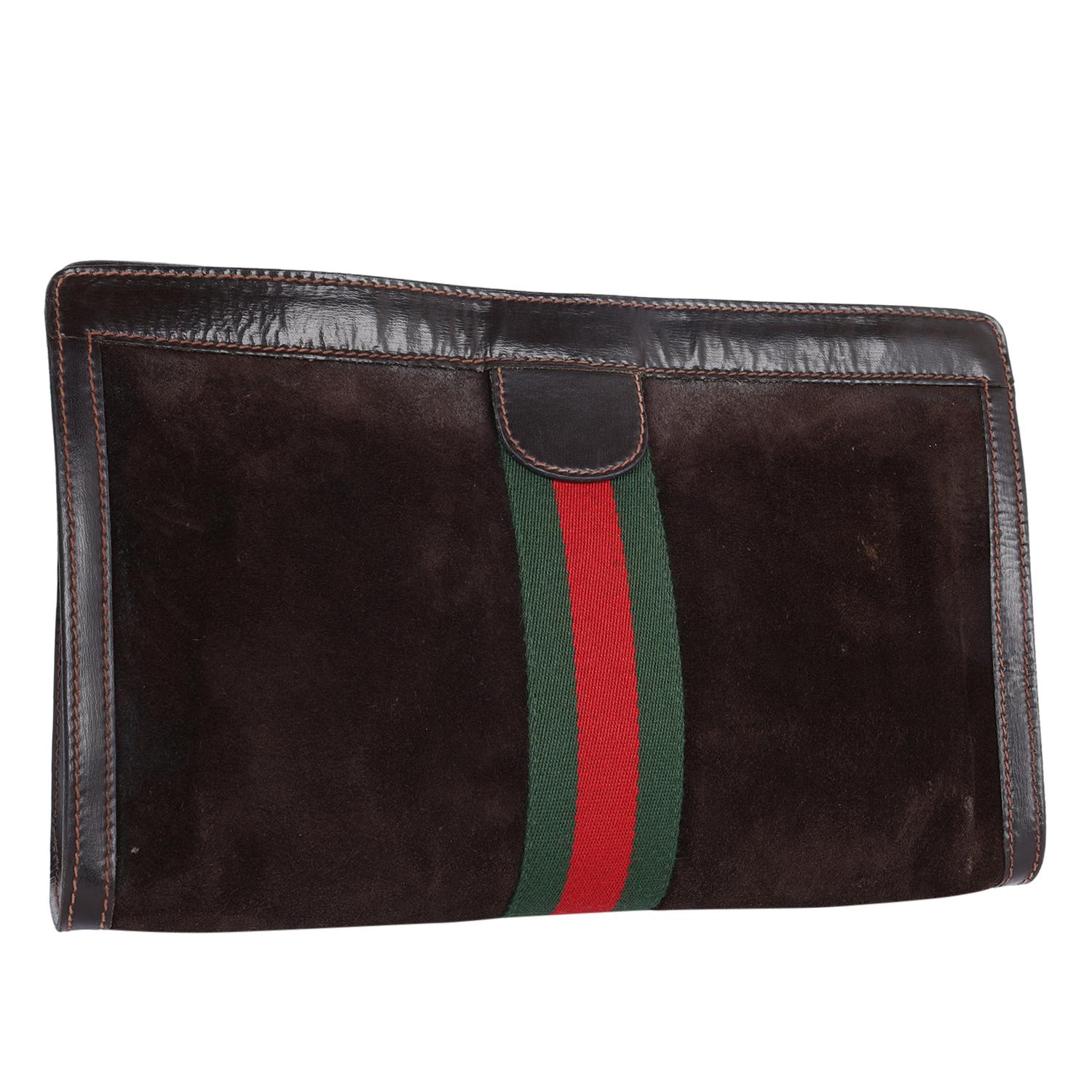 Gucci Brown Suede Leather Ophidia GG Clutch Toiletry Bag  For Sale 3